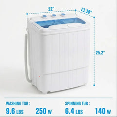 Portable Washing Machine with Longer Hose, 16lbs Twin Tub Laundry Washer Machine with 9.6Lbs Washer and 5.4Lbs Spinner dryer, Semi-automatic Washer Combo for Dorms, Apartments, Blue#Summervibes