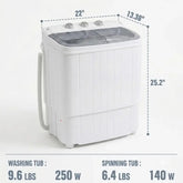 Portable Washing Machine with Longer Hose, 16lbs Twin Tub Laundry Washer Machine with 9.6Lbs Washer and 5.4Lbs Spinner dryer, Semi-automatic Washer Combo for Dorms, Apartments, Blue#Summervibes