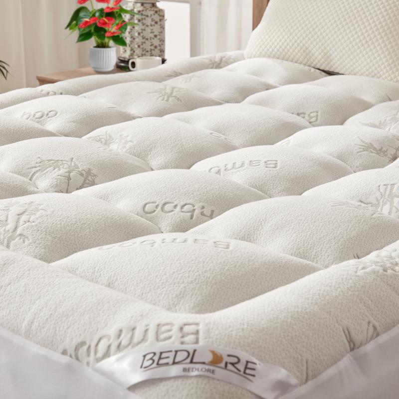 【BEDLORE】Bamboo Cooling Mattress Topper with Fitted Sheet, Thick Luxury Comfort Layer, Breathable & Soft on Skin, Deep Pocket Design, Machine Washable, Ideal for Bedroom & Home Use HomeEssentials