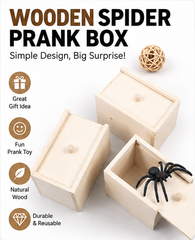 Wooden Spider Prank Box, Surprise Scare Toy with Sliding Lid, Funny Gag Gift for Friends and Family