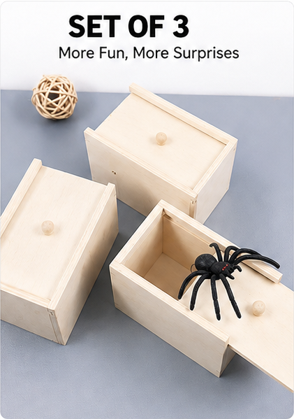 Wooden Spider Prank Box, Surprise Scare Toy with Sliding Lid, Funny Gag Gift for Friends and Family