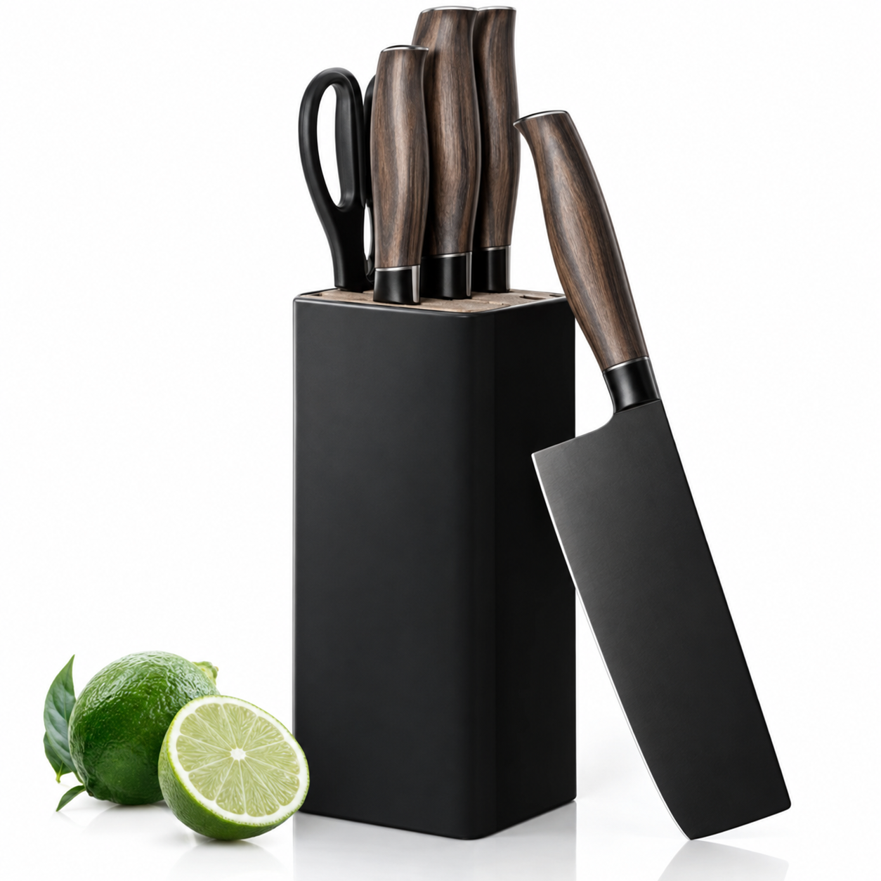 Knife Set, 6-Piece Kitchen Knife Set with Block, High Carbon Stainless Steel Ultra Sharp Kitchen Knives, Wood Grain Handle, Dishwasher Safe Knife Block Set, Black, Kitchen Utility Knives