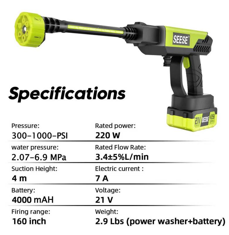 SEESE Cordless Pressure Washer and Single Port Charger Base, Bottle Portable Washer for Car,Home Cleaning & Garden Watering backtoschool