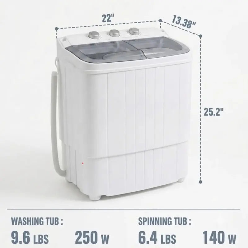 Portable Washing Machine with Longer Hose, 16lbs Twin Tub Laundry Washer Machine with 9.6Lbs Washer and 5.4Lbs Spinner dryer, Semi-automatic Washer Combo for Dorms, Apartments, Blue#Summervibes