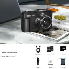 4K Digital Camera for Photography & Content Creators - 64MP, 3-Inch 180° Flip Screen, 18X Digital Zoom, 32GB Micro SD Card, 2 Batteries, Speaker, Lanyard, Cool Gifts for Guys