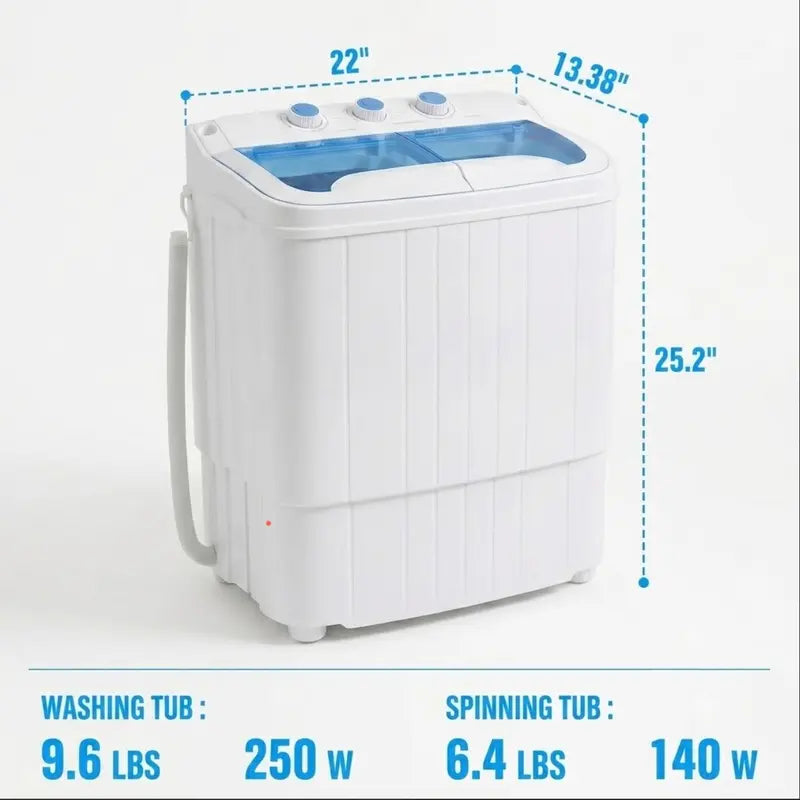 Portable Washing Machine with Longer Hose, 16lbs Twin Tub Laundry Washer Machine with 9.6Lbs Washer and 5.4Lbs Spinner dryer, Semi-automatic Washer Combo for Dorms, Apartments, Blue#Summervibes