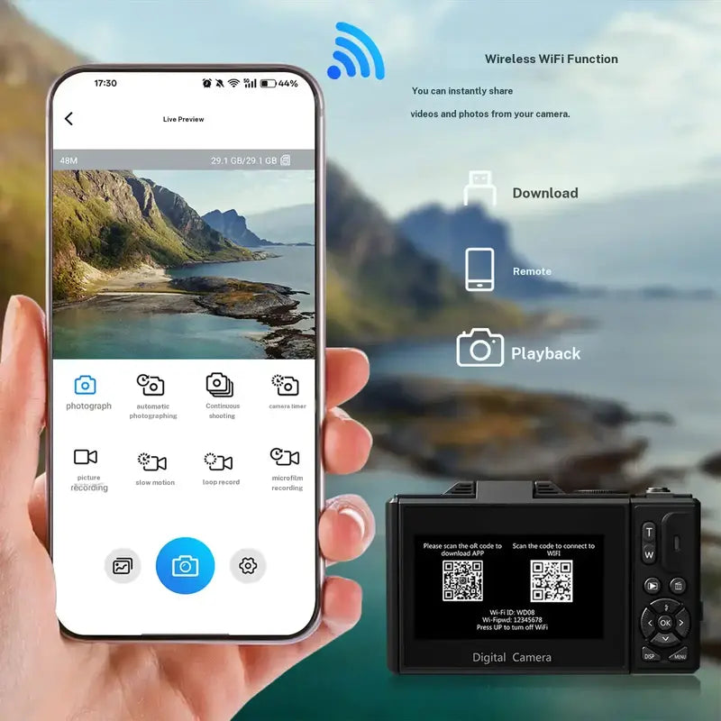 4K Digital Camera for Photography & Content Creators - 64MP, 3-Inch 180° Flip Screen, 18X Digital Zoom, 32GB Micro SD Card, 2 Batteries, Speaker, Lanyard, Cool Gifts for Guys
