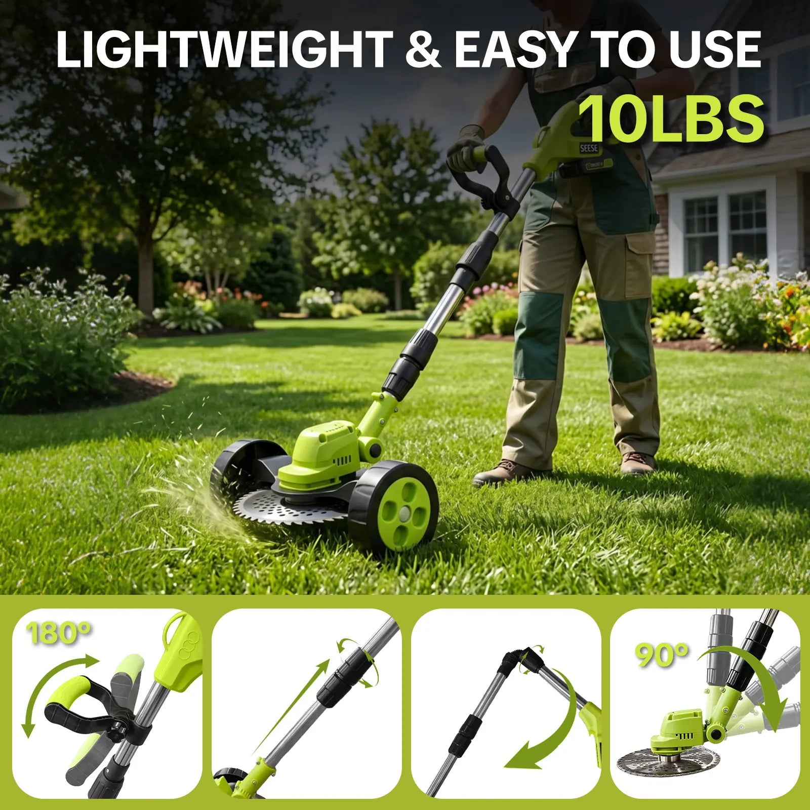 Cordless Electric Weed Wacker, 3 Different Cutting Accessories for Lawn Trimming & Edging, with 2 Batteries, Lightweight Design - Suitable for Yard, Garden