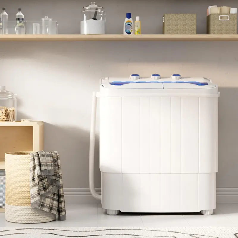 Portable Washing Machine with Longer Hose, 16lbs Twin Tub Laundry Washer Machine with 9.6Lbs Washer and 5.4Lbs Spinner dryer, Semi-automatic Washer Combo for Dorms, Apartments, Blue#Summervibes