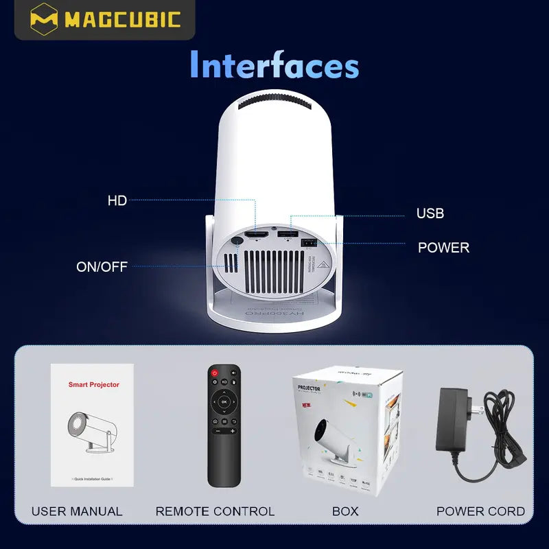HY300Pro Projector 290ANSI Android 14 Dual WiFi6 8K 4K Decode Auto Keystone Correction Wireless BT5.4 130"Screen 1280*720P Built-in Speaker AllwinnerH726 Mini Portable Outdoor Gift Projectors for bedroom #SohoChic