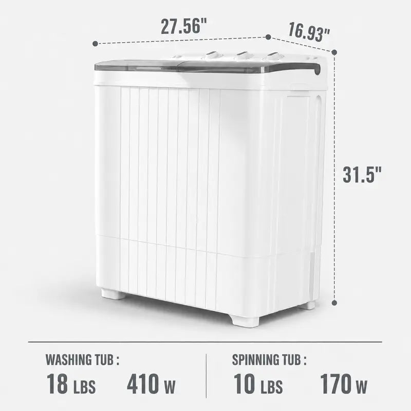 Portable Washing Machine with Longer Hose, 16lbs Twin Tub Laundry Washer Machine with 9.6Lbs Washer and 5.4Lbs Spinner dryer, Semi-automatic Washer Combo for Dorms, Apartments, Blue#Summervibes