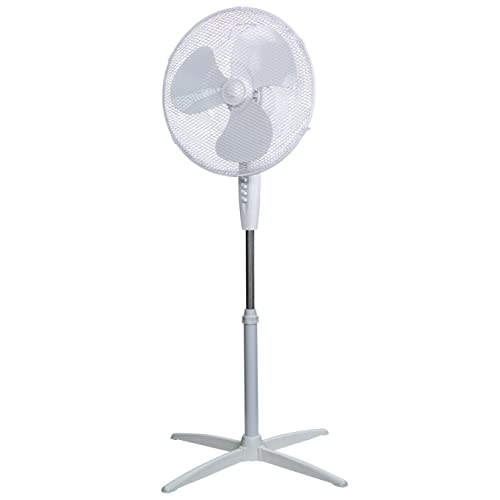 Russell Hobbs 16" Inch, Lightweight, Pedestal Fan, 3 Speeds, Wide-Angled Oscillation, Powerful Airflow, Adjustable Height, Wh