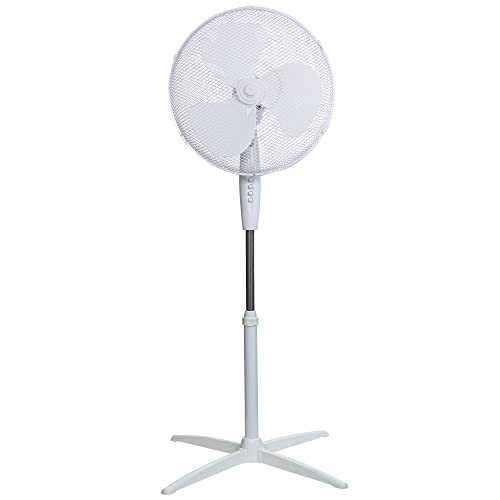 Russell Hobbs 16" Inch, Lightweight, Pedestal Fan, 3 Speeds, Wide-Angled Oscillation, Powerful Airflow, Adjustable Height, Wh