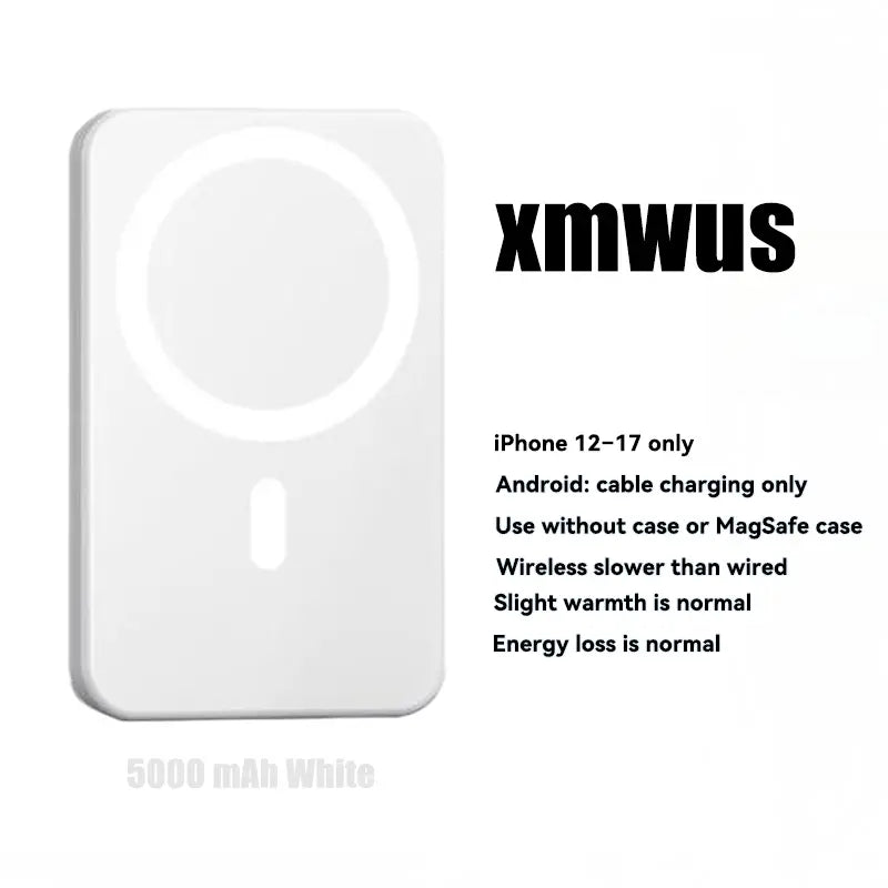 5000mAh Magnetic Power Bank, Wireless Portable Charger for iPhone 12-17 Series, Compatible with MagSafe Cases