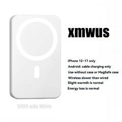 5000mAh Magnetic Power Bank, Wireless Portable Charger for iPhone 12-17 Series, Compatible with MagSafe Cases