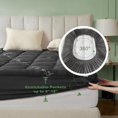 【BEDLORE】Bamboo Cooling Mattress Topper with Fitted Sheet, Thick Luxury Comfort Layer, Breathable & Soft on Skin, Deep Pocket Design, Machine Washable, Ideal for Bedroom & Home Use HomeEssentials
