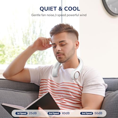 Morelax Neck Fan, Portable Neck Fan,Hands Free Bladeless Mini Fan with 360°Cooling Airflow, 3 Speeds Adjustable,Ultra Quiet W