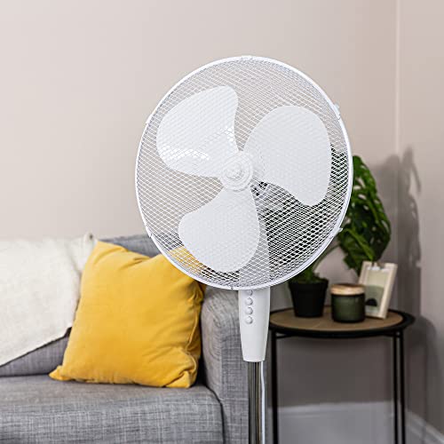 Russell Hobbs 16" Inch, Lightweight, Pedestal Fan, 3 Speeds, Wide-Angled Oscillation, Powerful Airflow, Adjustable Height, Wh