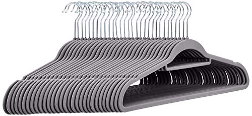 Amazon Basics Slim Velvet Non-Slip Suit Hangers - 30-Pack, Black/Silver