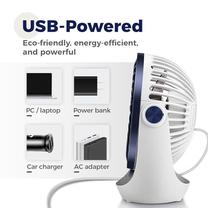OCOOPA USB Desk Table Fan with Strong Airflow & Quiet Operation, Portable Cooling Fan Speed Adjustable 360°Rotatable Head for