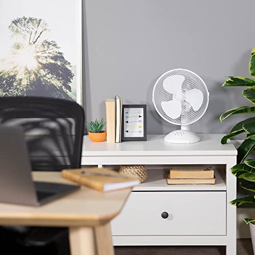 Russell Hobbs 16" Inch, Lightweight, Pedestal Fan, 3 Speeds, Wide-Angled Oscillation, Powerful Airflow, Adjustable Height, Wh