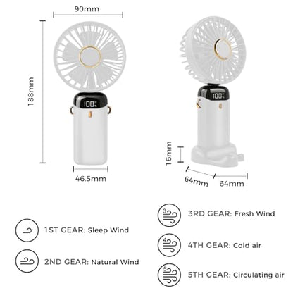 Jsdoin Hand Held Fan,Portable Handheld USB Rechargeable Fans with 5 Speeds,Battery Operated Mini Fan Foldable Desk Desktop Fa