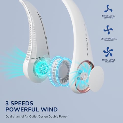 Morelax Neck Fan, Portable Neck Fan,Hands Free Bladeless Mini Fan with 360°Cooling Airflow, 3 Speeds Adjustable,Ultra Quiet W