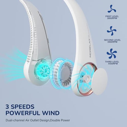Morelax Neck Fan, Portable Neck Fan,Hands Free Bladeless Mini Fan with 360°Cooling Airflow, 3 Speeds Adjustable,Ultra Quiet W
