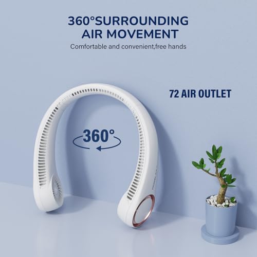 Morelax Neck Fan, Portable Neck Fan,Hands Free Bladeless Mini Fan with 360°Cooling Airflow, 3 Speeds Adjustable,Ultra Quiet W