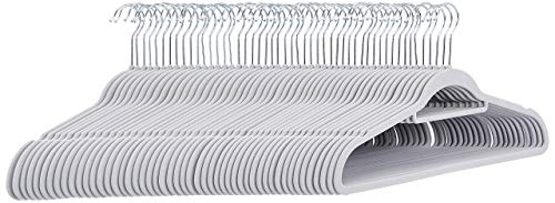 Amazon Basics Slim Velvet Non-Slip Suit Hangers - 30-Pack, Black/Silver