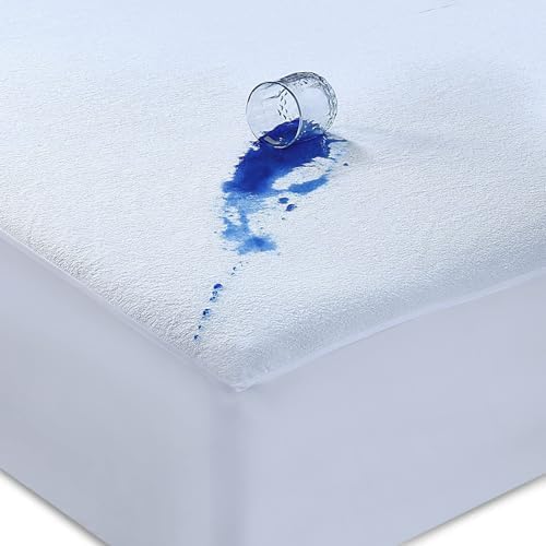 Caroline Shatuik Waterproof Mattress Protector Single,30cm Extra Deep Stretch Skirt Non-Noisy Terry Top Single Mattress Cover