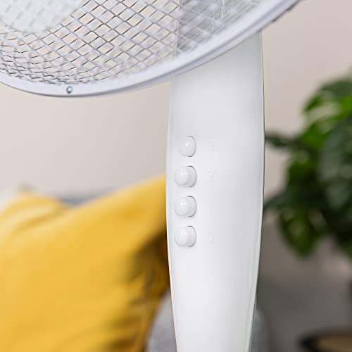 Russell Hobbs 16" Inch, Lightweight, Pedestal Fan, 3 Speeds, Wide-Angled Oscillation, Powerful Airflow, Adjustable Height, Wh