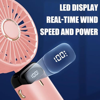 Jsdoin Hand Held Fan,Portable Handheld USB Rechargeable Fans with 5 Speeds,Battery Operated Mini Fan Foldable Desk Desktop Fa