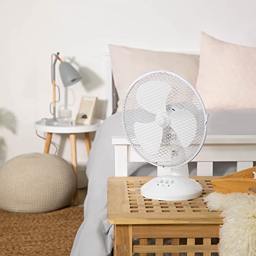 Russell Hobbs 16" Inch, Lightweight, Pedestal Fan, 3 Speeds, Wide-Angled Oscillation, Powerful Airflow, Adjustable Height, Wh