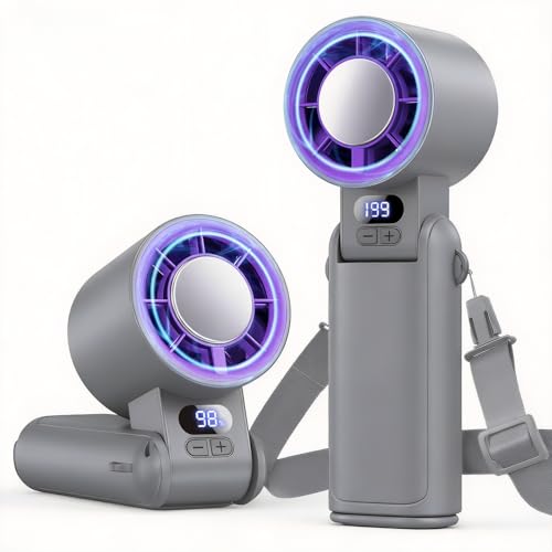 Handheld Fan Rechargeable with LED Display & Clip, 1-199 Speed | 3-in-1 Hand/Neck/Desk Fan, 24ft/s Powerful Airflow, 3600mAh 
