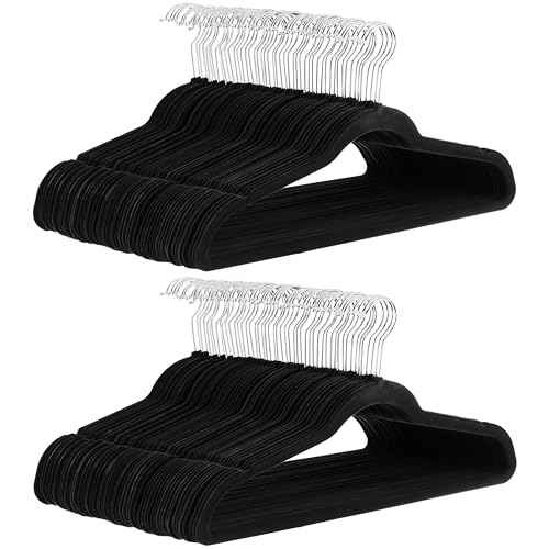 Amazon Basics Slim Velvet Non-Slip Suit Hangers - 30-Pack, Black/Silver