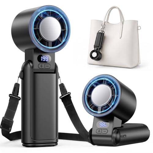 Handheld Fan Rechargeable with LED Display & Clip, 1-199 Speed | 3-in-1 Hand/Neck/Desk Fan, 24ft/s Powerful Airflow, 3600mAh 