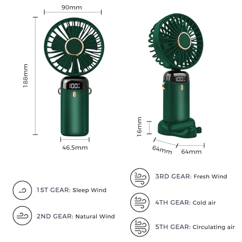 Jsdoin Hand Held Fan,Portable Handheld USB Rechargeable Fans with 5 Speeds,Battery Operated Mini Fan Foldable Desk Desktop Fa