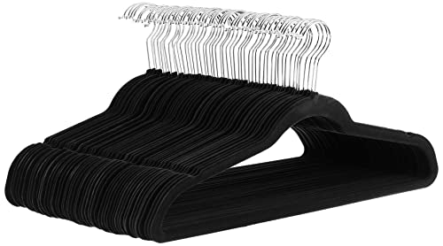 Amazon Basics Slim Velvet Non-Slip Suit Hangers - 30-Pack, Black/Silver