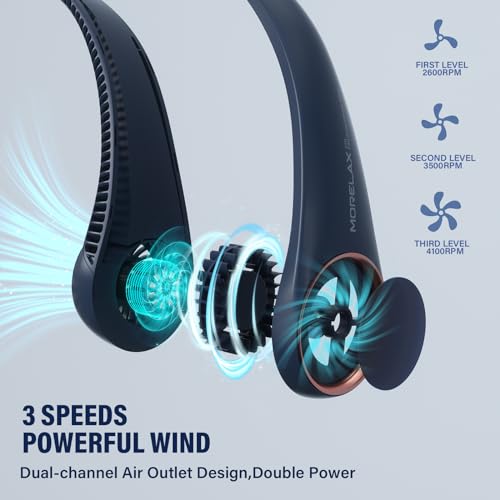 Morelax Neck Fan, Portable Neck Fan,Hands Free Bladeless Mini Fan with 360°Cooling Airflow, 3 Speeds Adjustable,Ultra Quiet W