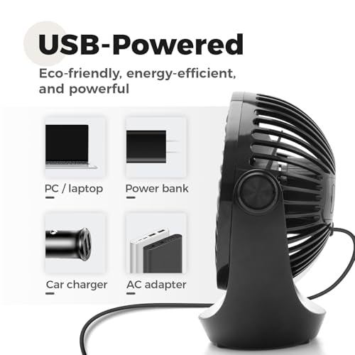 OCOOPA USB Desk Table Fan with Strong Airflow & Quiet Operation, Portable Cooling Fan Speed Adjustable 360°Rotatable Head for