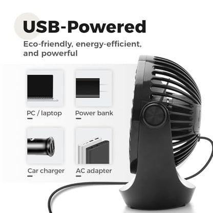 OCOOPA USB Desk Table Fan with Strong Airflow & Quiet Operation, Portable Cooling Fan Speed Adjustable 360°Rotatable Head for