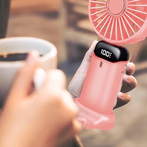 Jsdoin Hand Held Fan,Portable Handheld USB Rechargeable Fans with 5 Speeds,Battery Operated Mini Fan Foldable Desk Desktop Fa