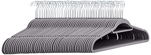 Amazon Basics Slim Velvet Non-Slip Suit Hangers - 30-Pack, Black/Silver