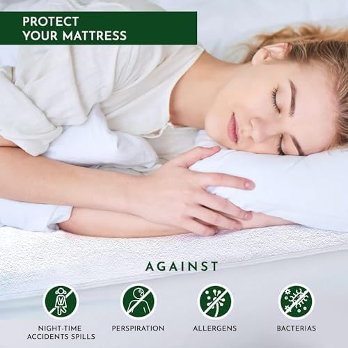 Caroline Shatuik Waterproof Mattress Protector Single,30cm Extra Deep Stretch Skirt Non-Noisy Terry Top Single Mattress Cover