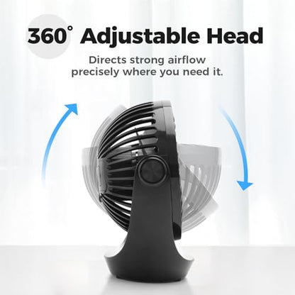OCOOPA USB Desk Table Fan with Strong Airflow & Quiet Operation, Portable Cooling Fan Speed Adjustable 360°Rotatable Head for