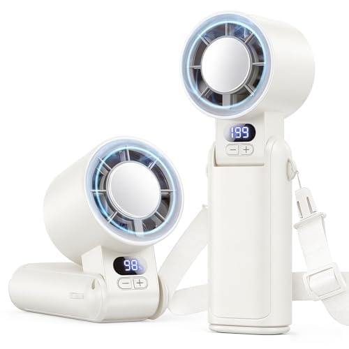Handheld Fan Rechargeable with LED Display & Clip, 1-199 Speed | 3-in-1 Hand/Neck/Desk Fan, 24ft/s Powerful Airflow, 3600mAh 