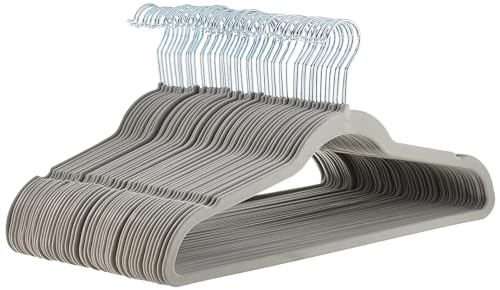 Amazon Basics Slim Velvet Non-Slip Suit Hangers - 30-Pack, Black/Silver