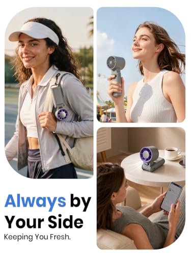 Handheld Fan Rechargeable with LED Display & Clip, 1-199 Speed | 3-in-1 Hand/Neck/Desk Fan, 24ft/s Powerful Airflow, 3600mAh 