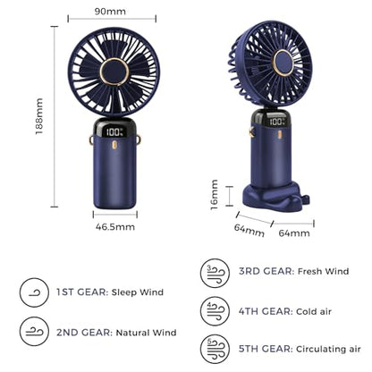 Jsdoin Hand Held Fan,Portable Handheld USB Rechargeable Fans with 5 Speeds,Battery Operated Mini Fan Foldable Desk Desktop Fa